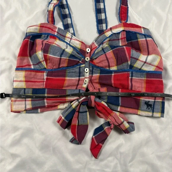 Abercrombie & Fitch Plaid Bralette Crop Top XS Multicolor Strappy - Picture 3 of 9